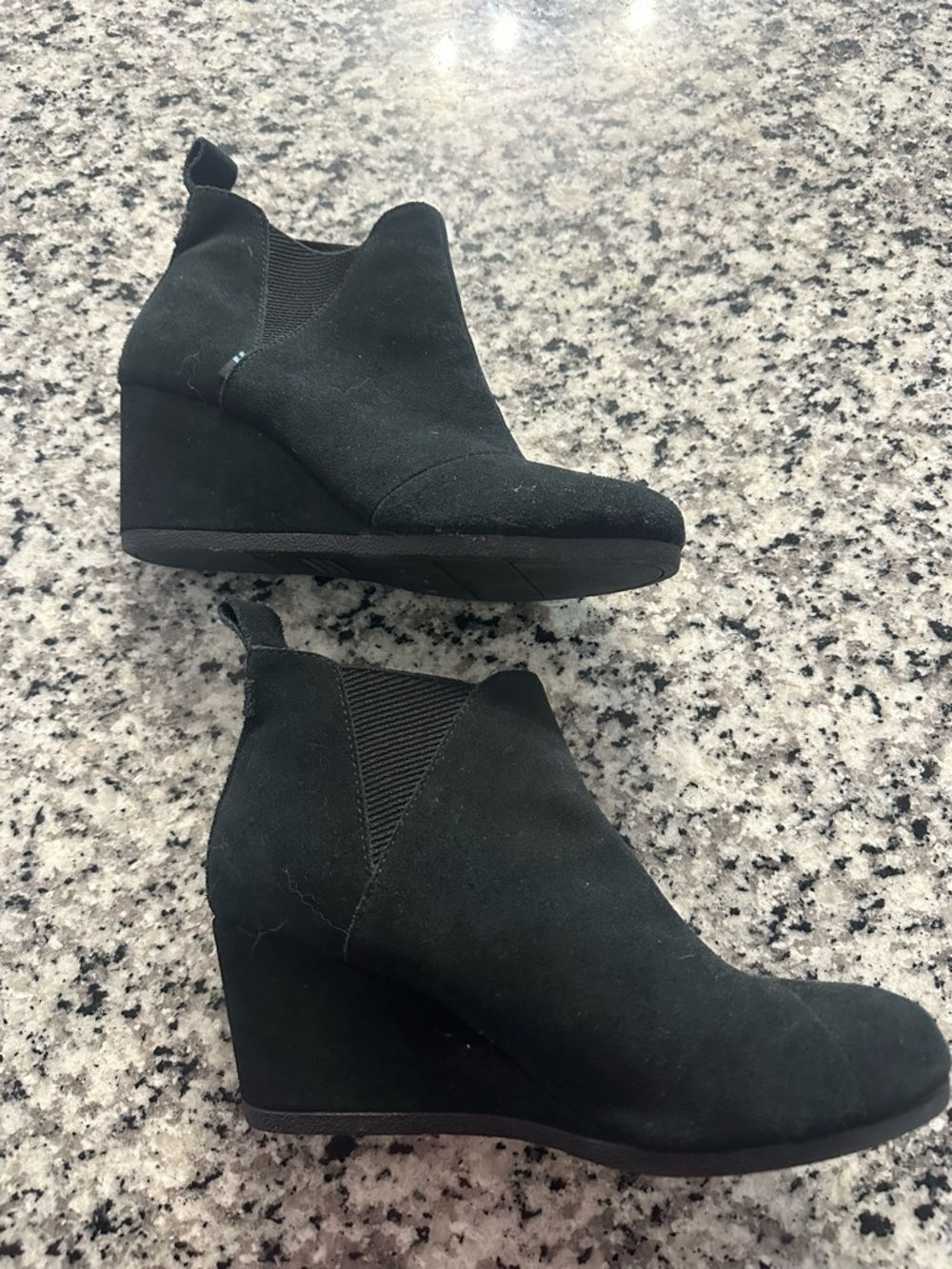 Toms Black Suede Wedge Ankle Boots - Women